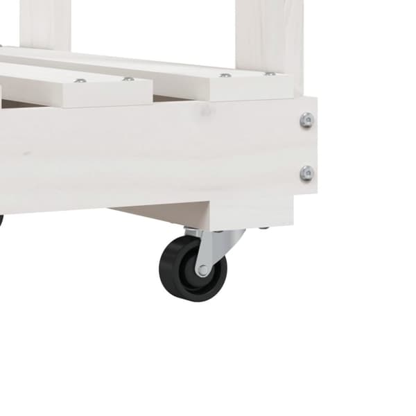 vidaXL brændestativ med hjul 76,5x40x108 cm massivt fyrretræ hvid