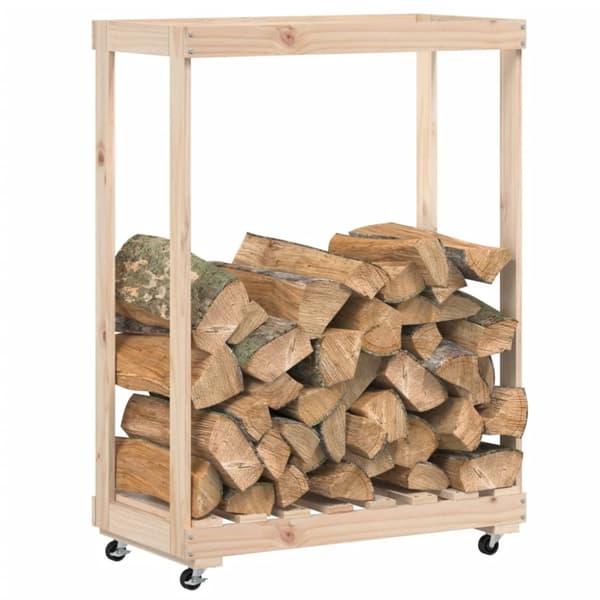 vidaXL brændestativ med hjul 76,5x40x108 cm massivt fyrretræ
