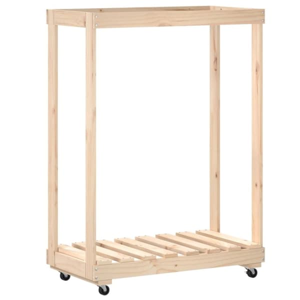 vidaXL brændestativ med hjul 76,5x40x108 cm massivt fyrretræ
