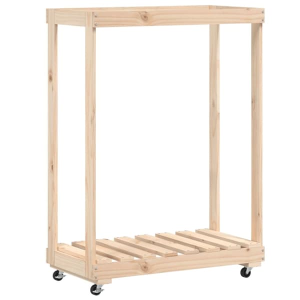 vidaXL brændestativ med hjul 76,5x40x108 cm massivt fyrretræ