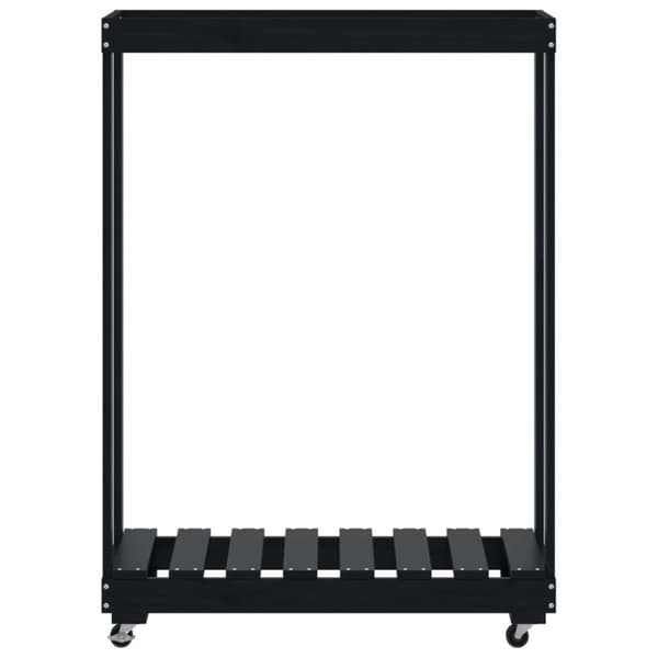 vidaXL brændestativ med hjul 76,5x40x108 cm massivt fyrretræ sort