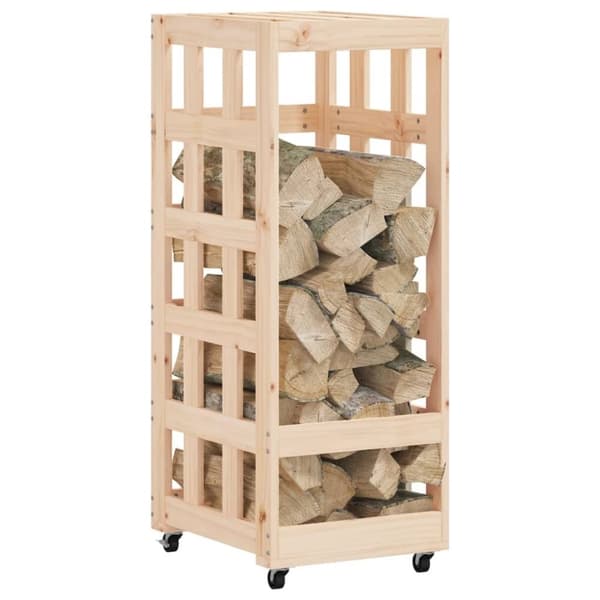 vidaXL brændestativ med hjul 40x49x110 cm massivt fyrretræ