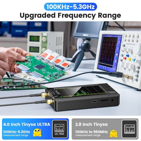 Håndholdt 4" skærm Tiny Spectrum Analyzer TinySA ULTRA 100kHz til 5,3GHz med 32GB kort version V0.4.5.1