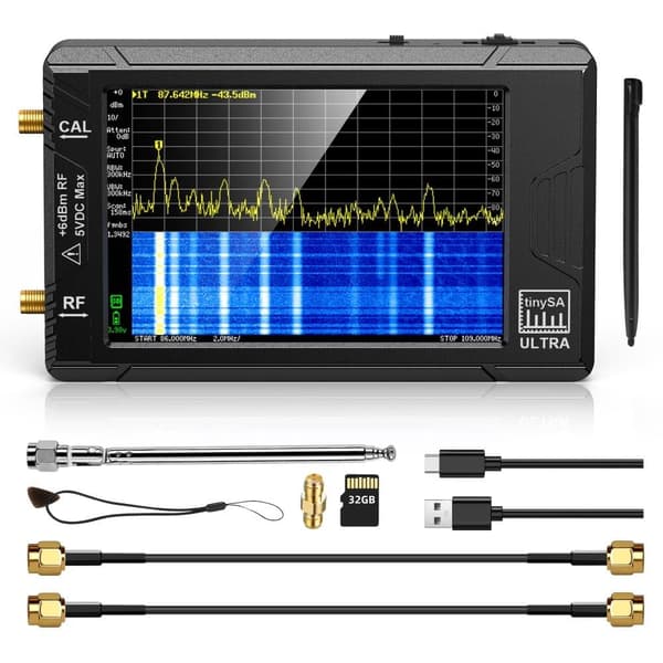 Håndholdt 4" skærm Tiny Spectrum Analyzer TinySA ULTRA 100kHz til 5,3GHz med 32GB kort version V0.4.5.1