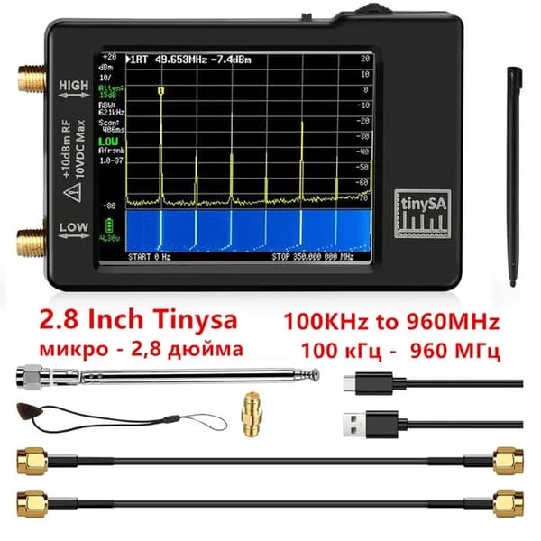 Spektrumanalysator, 28/4 tommer skærm, 100kHz til 53GHz område, TinySA-28inch