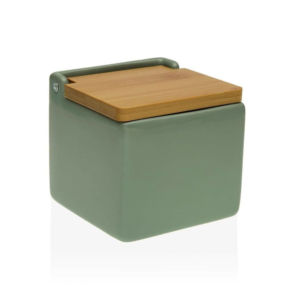 Saltkar med lock Versa Oliv Keramik Dolomite 10,5 x 11 x 11 cm