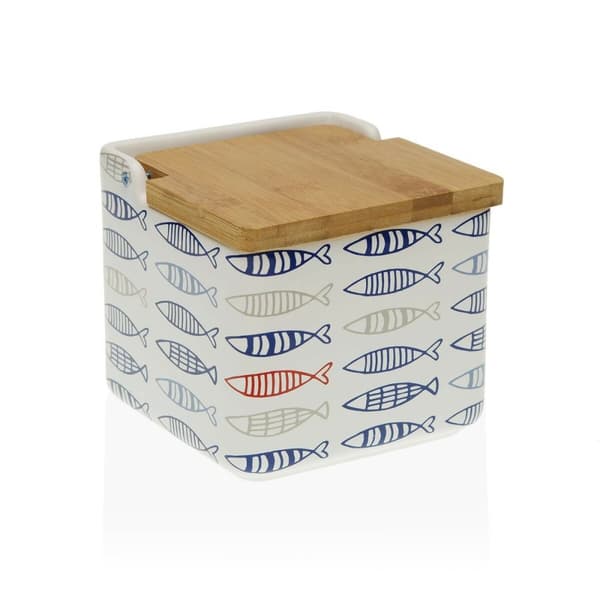 Saltbøsse med låg Versa Fisk 12,2 x 11,5 x 12,2 cm Keramik