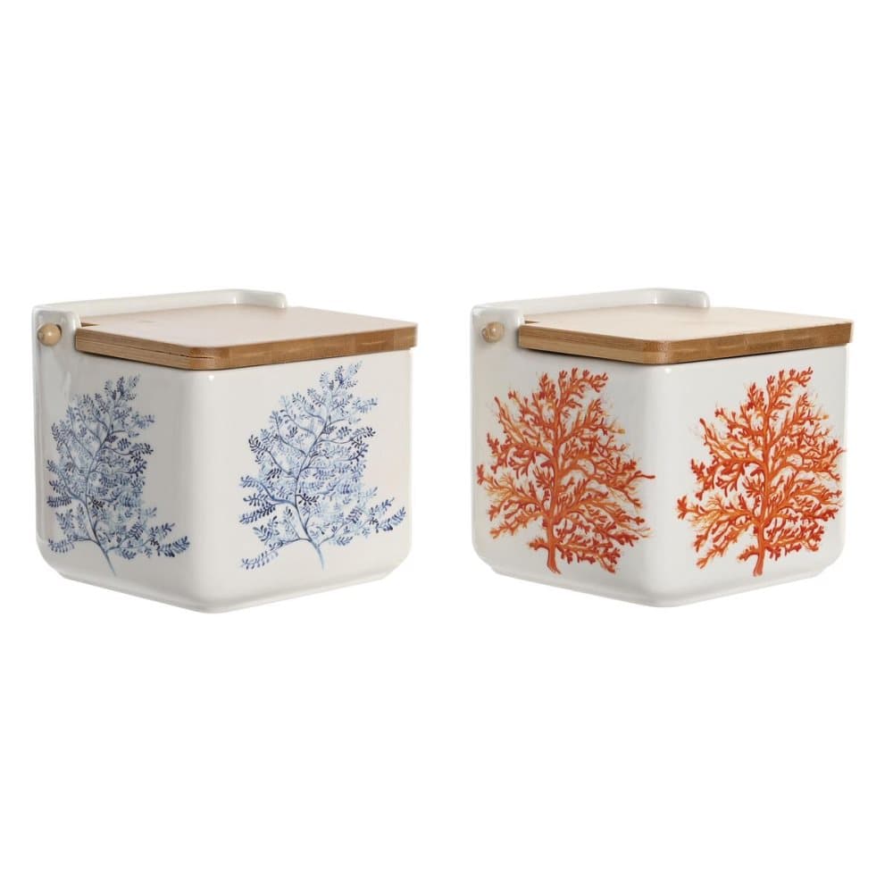 Saltkar med lock DKD Home Decor Blå Fuchsia Dolomite (12,5 x 12,5 x 11,5 cm) (750 ml) (2 antal)