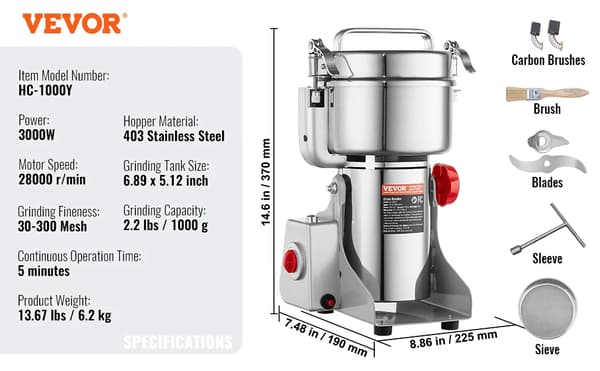 Sähkösavilamylly, 3000W Teho, 1 kg Kapasiteetti,1000g 2400w keinu