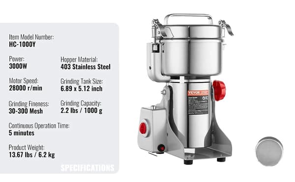 Sähkösavilamylly, 3000W Teho, 1 kg Kapasiteetti,1000g 2400w keinu