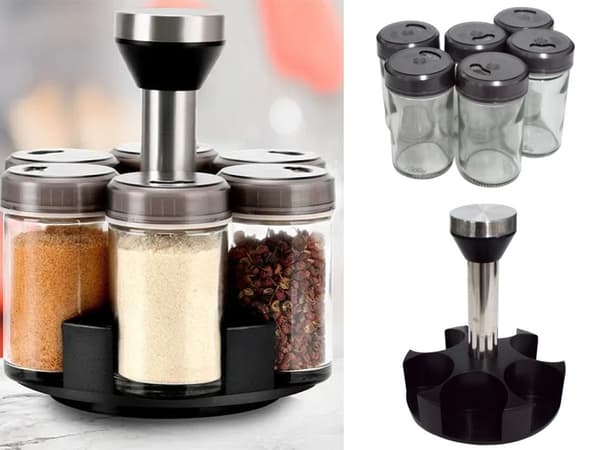 Roterande Kryddställ med 6 Glasbehållare