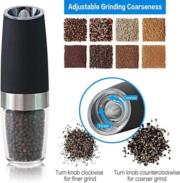 Elektrisk pepparkvarn, elektrisk pepparkvarn Saltkvarn Spice Tall Power Shaker, Automatisk enhandspepparkvarn med LED-ljus 2-pack