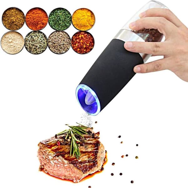 Elektrisk pepparkvarn, elektrisk pepparkvarn Saltkvarn Spice Tall Power Shaker, Automatisk enhandspepparkvarn med LED-ljus 2-pack