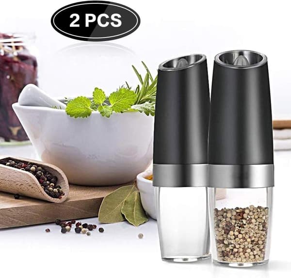 Elektrisk pepparkvarn, elektrisk pepparkvarn Saltkvarn Spice Tall Power Shaker, Automatisk enhandspepparkvarn med LED-ljus 2-pack