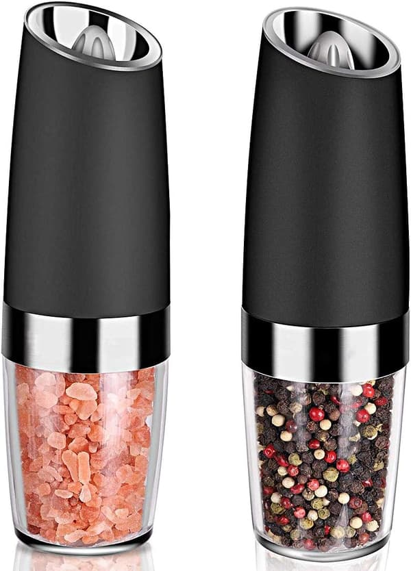 Elektrisk pepparkvarn, elektrisk pepparkvarn Saltkvarn Spice Tall Power Shaker, Automatisk enhandspepparkvarn med LED-ljus 2-pack
