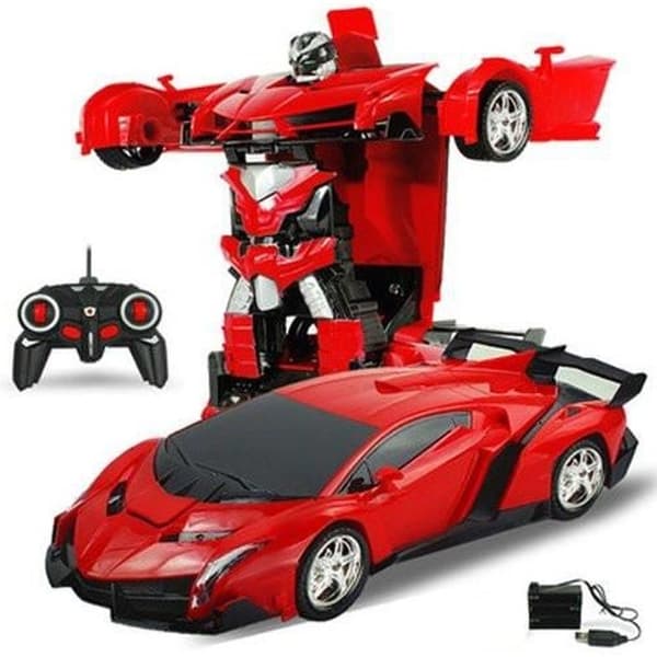 2 i 1 RC Sportbil Bil Transformation Robots Modeller Fjärrkontroll Deformation Bil RC Strid Leksaker (röd)