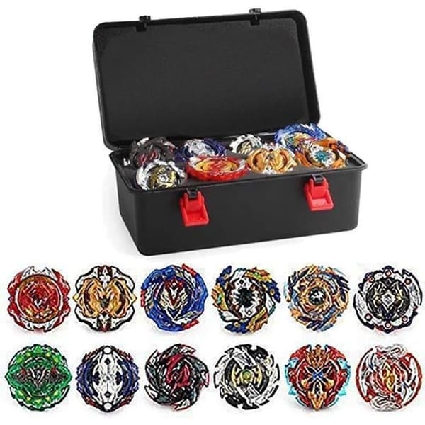 12 nya spinntoppar med 2 Burst Turbo Launcher, Toy Arena, Gyro Pocket Box Pro (svart) - present till barn