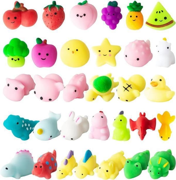 32 delar Kawaii Mochi Squishy Toys - Mini Squishies Soft Squeeze Toy - Söta Djur Frukt Anti Stress Toy - slumpmässig stil