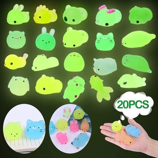 Mjukisdjur, Kawaii Mochi, Mini Squishies, Squeeze Leksak-luminös-20PSC-flerfärgad-Djursformer (slumpting) - för barn