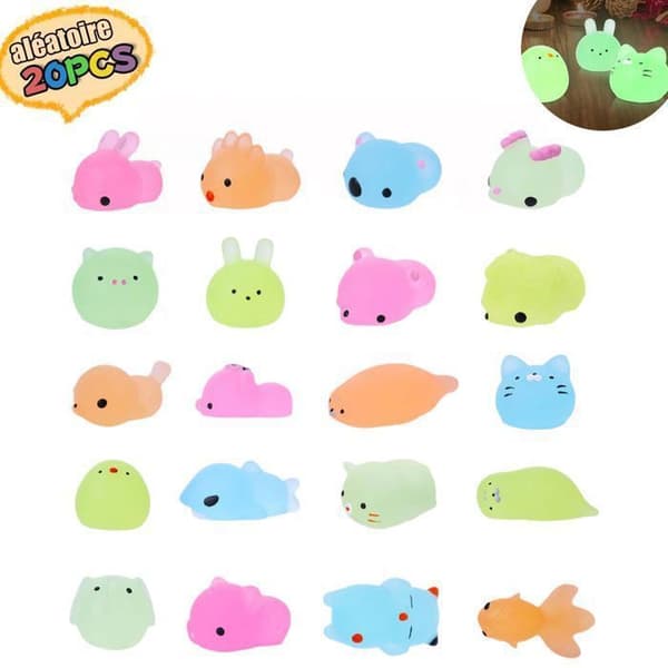 Mjukisdjur, Kawaii Mochi, Mini Squishies, Squeeze Leksak-luminös-20PSC-flerfärgad-Djursformer (slumpting) - för barn