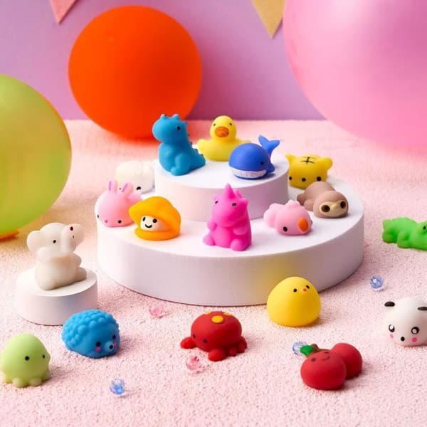 Mochi Squishy-leksaker, Mini Mochi-leksaker - 25-pack - flerfärgade - djur/ frukter (slumptyp) - Lämplig för barn