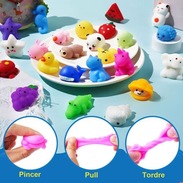 Mochi Squishy-leksaker, Mini Mochi-leksaker - 25-pack - flerfärgade - djur/ frukter (slumptyp) - Lämplig för barn