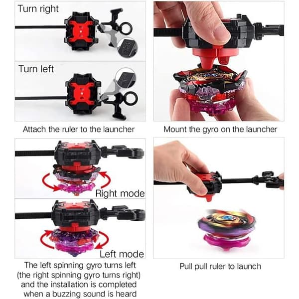 12 Burst Turbo Spinning Tops med Launchers och förvaringsbox - GOBRO - Gyro Pocket Box Pro - Svart
