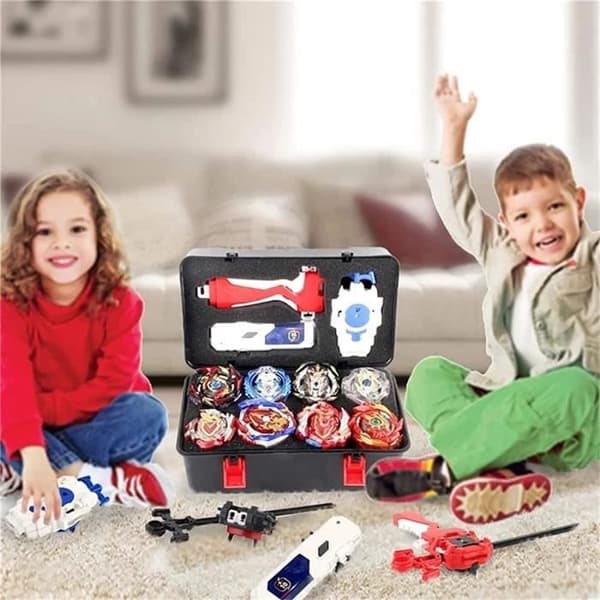 12 Burst Turbo Spinning Tops med Launchers och förvaringsbox - GOBRO - Gyro Pocket Box Pro - Svart