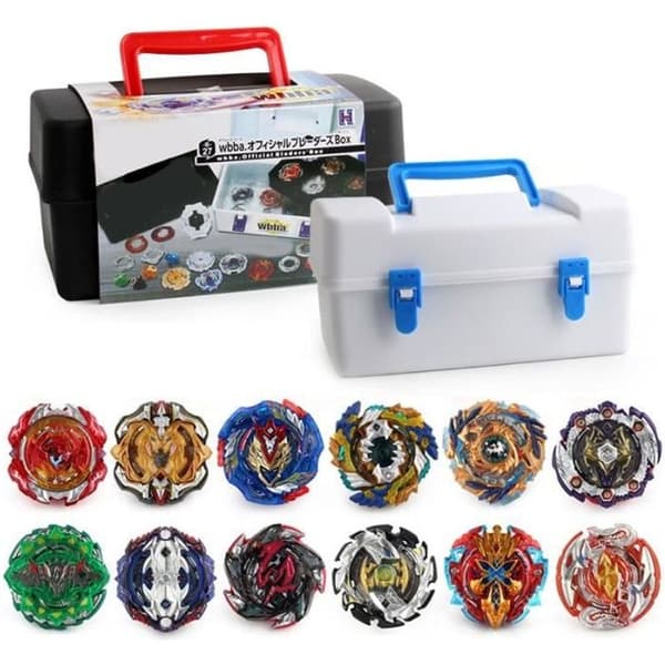 12 Burst Turbo Spinning Tops med Launchers och förvaringsbox - GOBRO - Gyro Pocket Box Pro - Svart