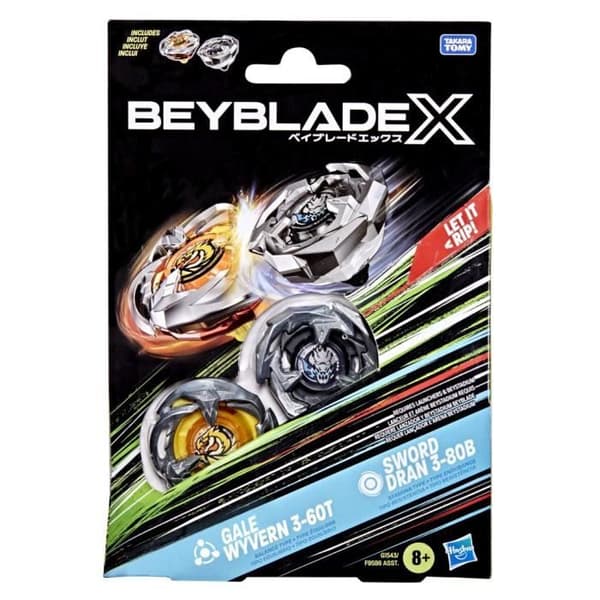 Beyblade X Dual Pack Gale Wyvern 3-60T och Sword Dran 3-80B, 2 äkta Takara Tomy tävlingstoppar med högervridning, Från