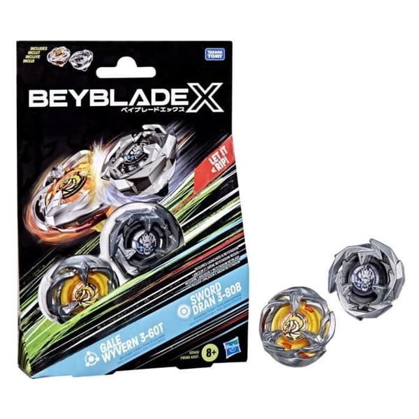 Beyblade X Dual Pack Gale Wyvern 3-60T och Sword Dran 3-80B, 2 äkta Takara Tomy tävlingstoppar med högervridning, Från