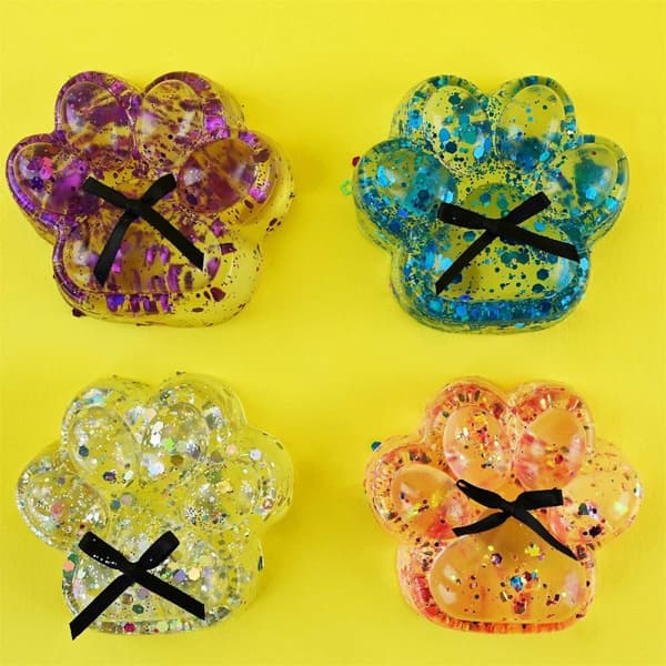 Squishy Cat Paw Glitter Jelly 7cm Blå
