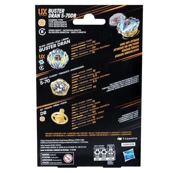 Beyblade X, Startpaket Buster Dran 5-70DB UX med tävlingstopp med uthållighet och launcher, från 8 år.