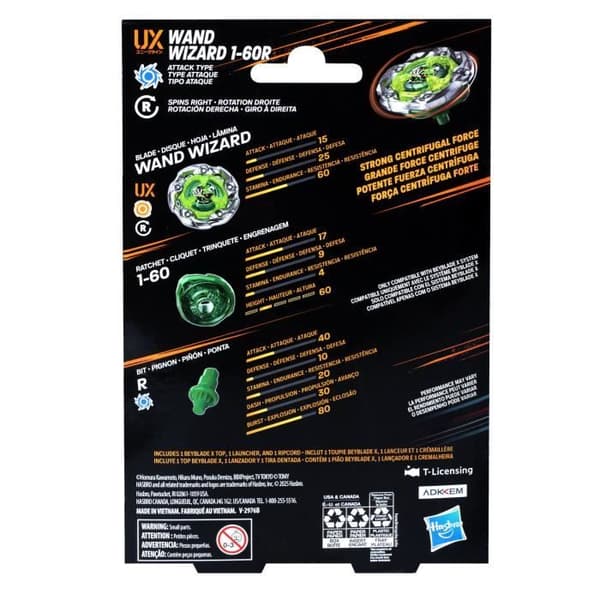 Beyblade X, Startpaket Wand Wizard 1-60R UX med en högerroterande attacktop och launcher, från 8 år.