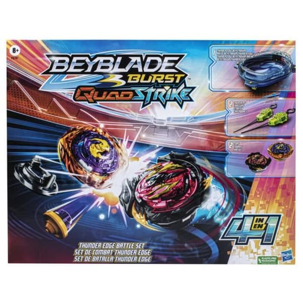 Beyblade Burst QuadStrike, Thunder Edge stridssats med Beystadium-arena, 2 tops och 2 launchers, från 8 år.