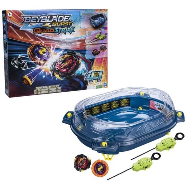 Beyblade Burst QuadStrike, Thunder Edge stridssats med Beystadium-arena, 2 tops och 2 launchers, från 8 år.