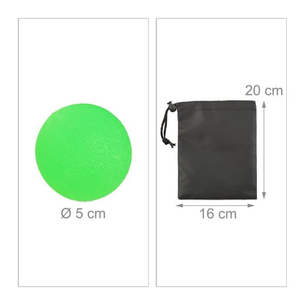 Relaxdays Set med 3 gripbollar, Träningsbollar för att minska stress, påse, 5 cm Ø, gul/röd/grön
