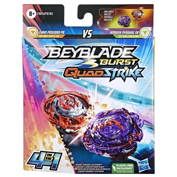 Beyblade Burst QuadStrike Dual Pack Ambush Nyddhog och Chain Poseidon