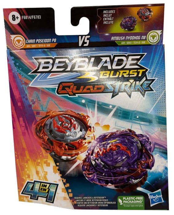 Beyblade Burst QuadStrike Dual Pack Ambush Nyddhog och Chain Poseidon