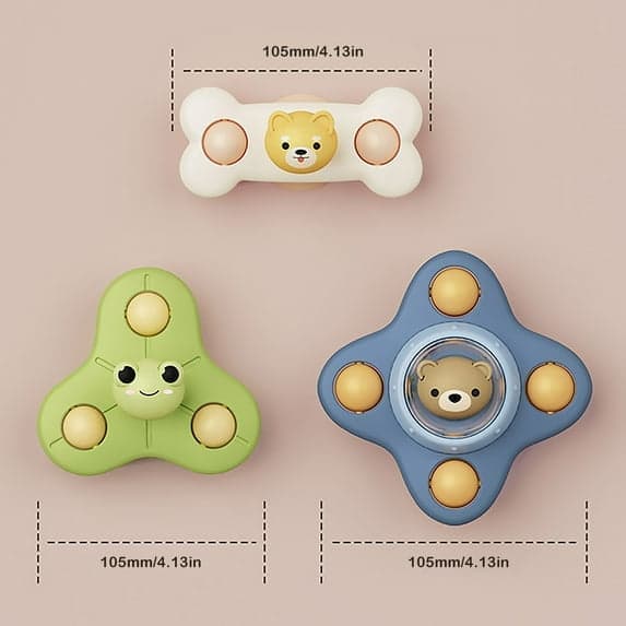 OBOSOE 3-Pack - Fidget Spinner med Sugkopp för Barn - Snurrande Leksak Groda Björn Hund