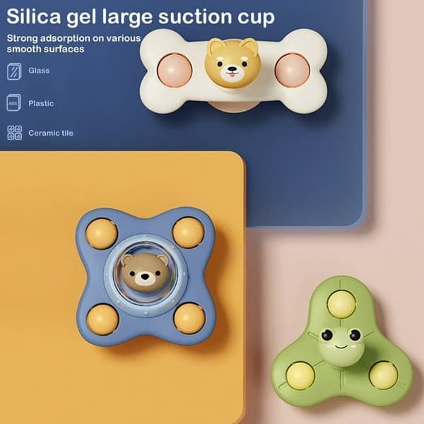 OBOSOE 3-Pack - Fidget Spinner med Sugkopp för Barn - Snurrande Leksak Groda Björn Hund