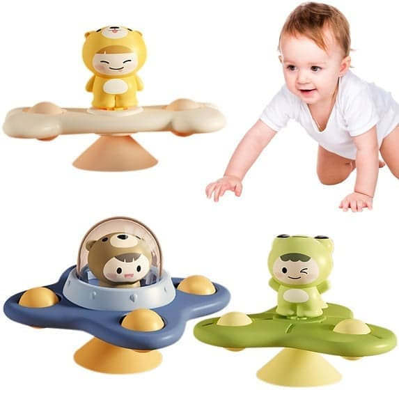 OBOSOE 3-Pack - Fidget Spinner med Sugkopp för Barn - Snurrande Leksak Groda Björn Hund