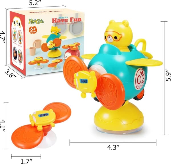 OBOSOE Baby Leksaker Fidget Spinner – Spinnleksak med Sugkopp, Montessori, Present för Inomhus/Utomhus