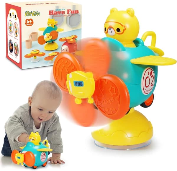 OBOSOE Baby Leksaker Fidget Spinner – Spinnleksak med Sugkopp, Montessori, Present för Inomhus/Utomhus