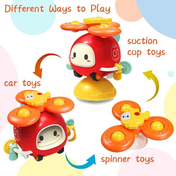 OBOSOE Baby Leksaker Fidget Spinner – Spinnleksak med Sugkopp, Montessori, Present för Inomhus/Utomhus