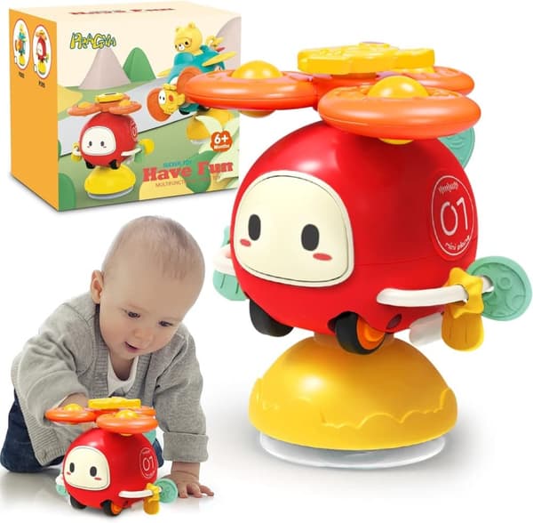 OBOSOE Baby Leksaker Fidget Spinner – Spinnleksak med Sugkopp, Montessori, Present för Inomhus/Utomhus