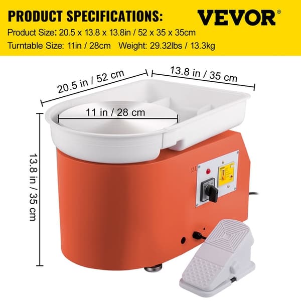 Keramikhjul Maskine - 11 Drejeskive, 350W Motor, Fodpedal Kontrol & Jordfejlbeskyttelse.