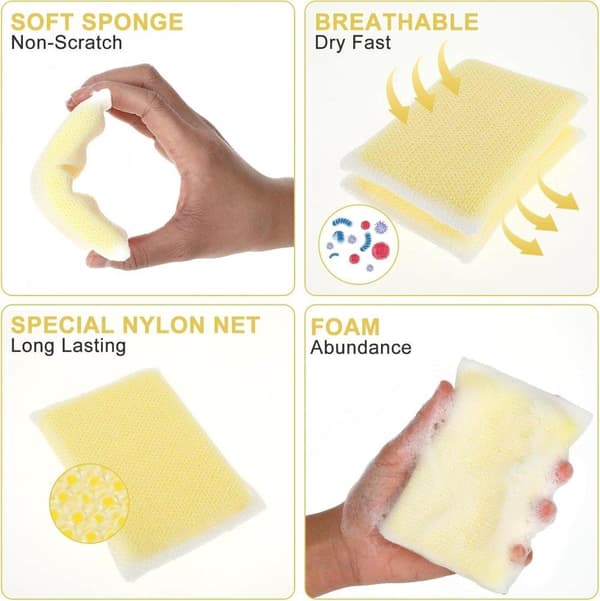 Bomclap 6 Pack Multi-Purpose Dish Svamp, Återanvändbar Non-Scratch Dish Svamp för diskrengöring Kök, Ideal Skrub för kök, Badrum