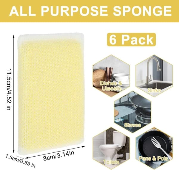 Bomclap 6 Pack Multi-Purpose Dish Svamp, Återanvändbar Non-Scratch Dish Svamp för diskrengöring Kök, Ideal Skrub för kök, Badrum