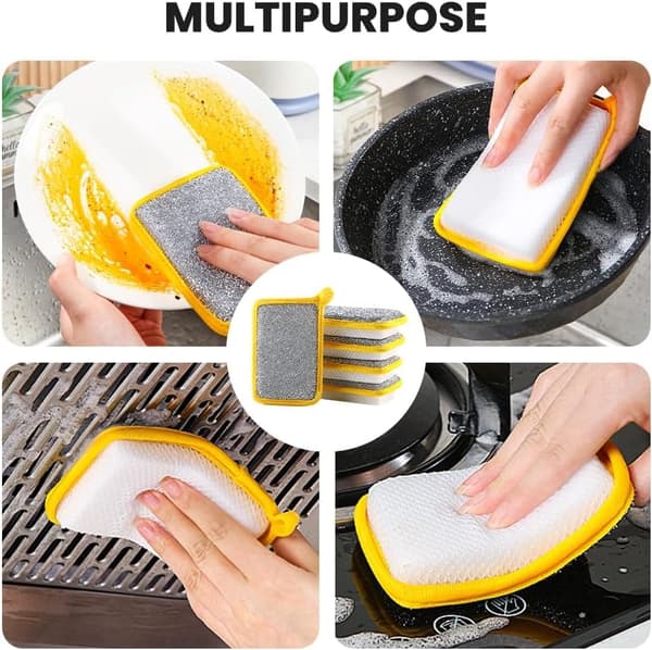 Lollanda 5-pack dubbelsidig disksvamp – multifunktionell kökssvamp med microfiber och sugande svamp för effektiv diskning och rengöring